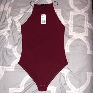 Forever 21 High Square Neck Bodysuit - Wine
